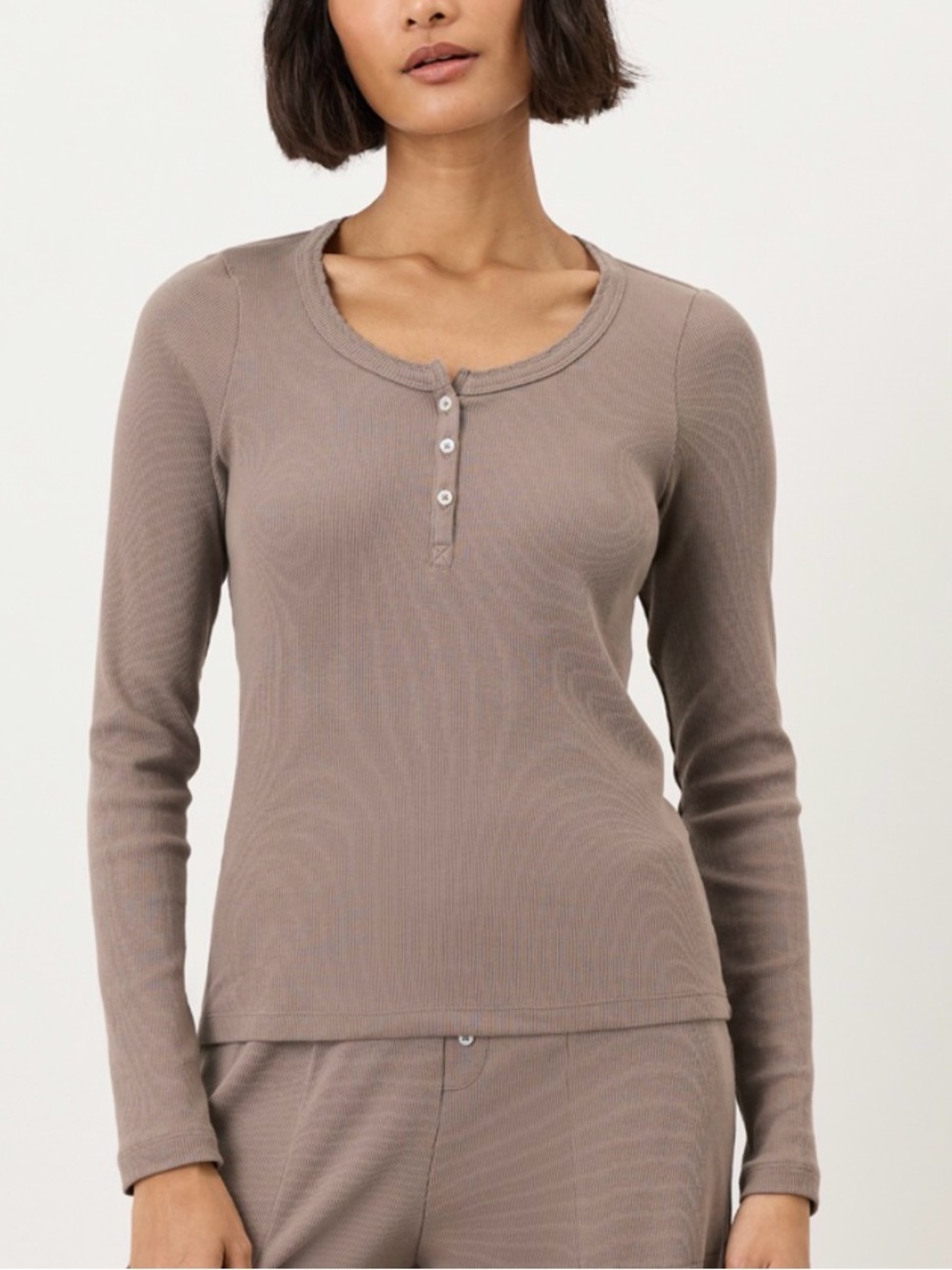 PACT Organic Dream Rib Slim Henley in Cinder Women’s Size S